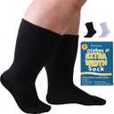 2 Pairs Wide Diabetic Socks for Men Women Plus Size,Lymphedema Socks,Socks for Swollen Feet & Ankles,Edema Socks,Loose Fit Socks,Non-Binding Socks,Bariatric Socks,Hospital Cast Socks -1 Pairs Black + 1 Pairs White