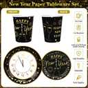 168pcs Happy New Year Party Supplies, Black and White Paper Plates Napkins Cups and Transparent Gold Cutlery for 24 Guests, 2026 New Year Disposable Tableware Supplies for Party Decorations