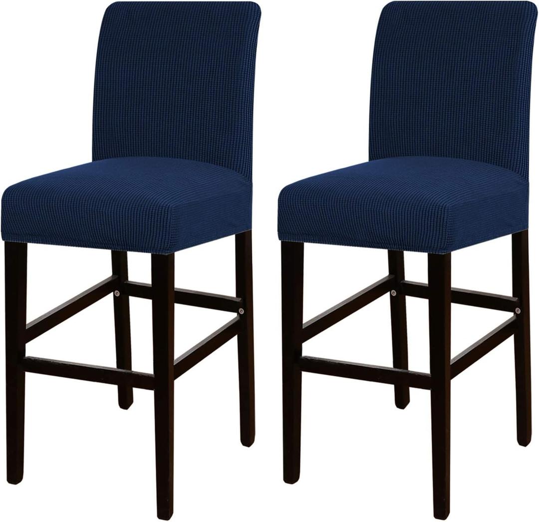 Turquoize Stretch Bar Stool Cover Counter Stool Pub Chair Slipcover for Dining Room Cafe Barstool Slipcover Removable Furniture Chair Seat Cover Jacquard Fabric with Elastic Bottom Set of 2,Navy