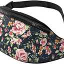 Beautiful Flowers Floral Pink Green Leaves Retro Fashion Casual Fanny Pack Waist Bag Men Women Adjustable Belt Waist Bag For Travel Hiking Cycling Running Festival Carnival