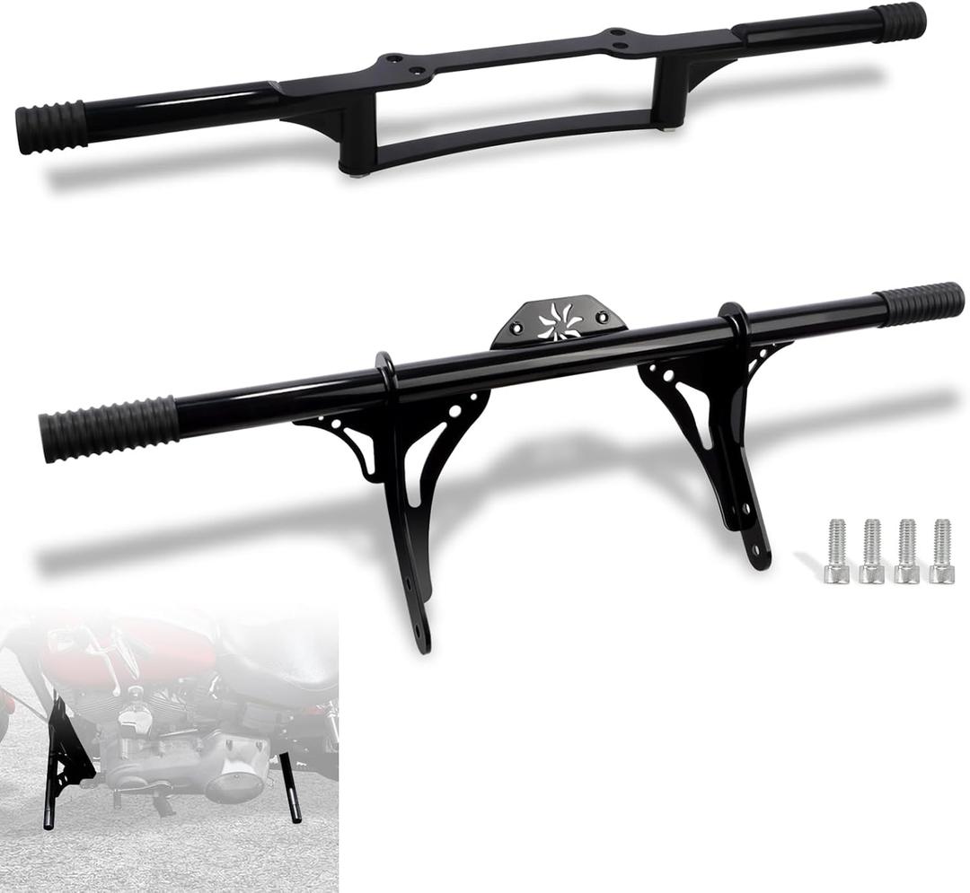 Highway Peg Crash Bar+ Passenger Footpegs Enginge guard for Harley Dyna with mid Control Models 2006-2017, for Street Bob FXDB/I Fat Bob FXDF Low Rider FXDL/I Wide Glide FXDWG/I,Gloss Black