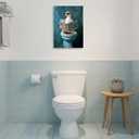 Funny Toilet Canvas Wall Art Humorous Seagull Reading Newspaper Wall Decor Painting Pictures Funny Bird Print for Living Room Bedroom Bathroom Decoration Framed