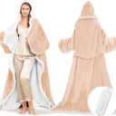 Wearable Heated Blanket with Foot Pocket, Electric Wearable Throw Blanket with Sleeves, Hood, Portable Heated Blanket with 8 Heat Settings, 1-10 Hours Auto Shut-off, Gift for Family, Friends, 50*70" (Beige)