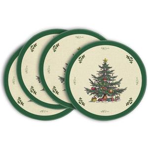 Artoid Mode Xmas Pine Round Winter Placemats Set of 4, 14 Inch Round Christmas Table Mats for Table Runner Party Kitchen Dining Decoration (Green)