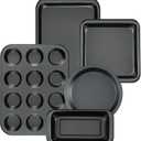 Kitchen 5-Piece Nonstick Bakeware Set - Round/Square Cake Pans, Muffin Pan, Loaf Pan, Roast Pan & Baking Sheets (Black)