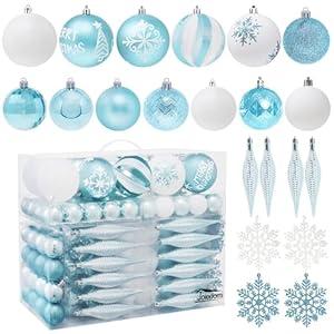 Joiedomi 133 Pcs Christmas Ornaments, Blue & White Assorted Shatterproof Christmas Balls Ornaments for Xmas Tree Wreath Garland Holidays Indoor/ Outdoor Party and Events