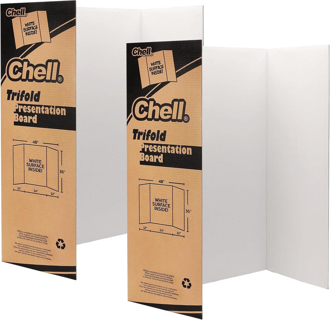 Chell 36" x 48" Large Trifold Poster Board, 2 Pack, White Corrugated Project Boards for Science Fair, School Projects, Event Displays and Business Presentations