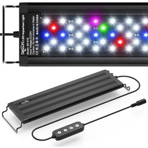 SEAOURA Led Aquarium Light for Plants-Full Spectrum Fish Tank Light with Timer Auto On/Off, 12-18 Inch, Adjustable Brightness, White Blue Red Green Pink LEDs with Extendable Brackets for Freshwater
