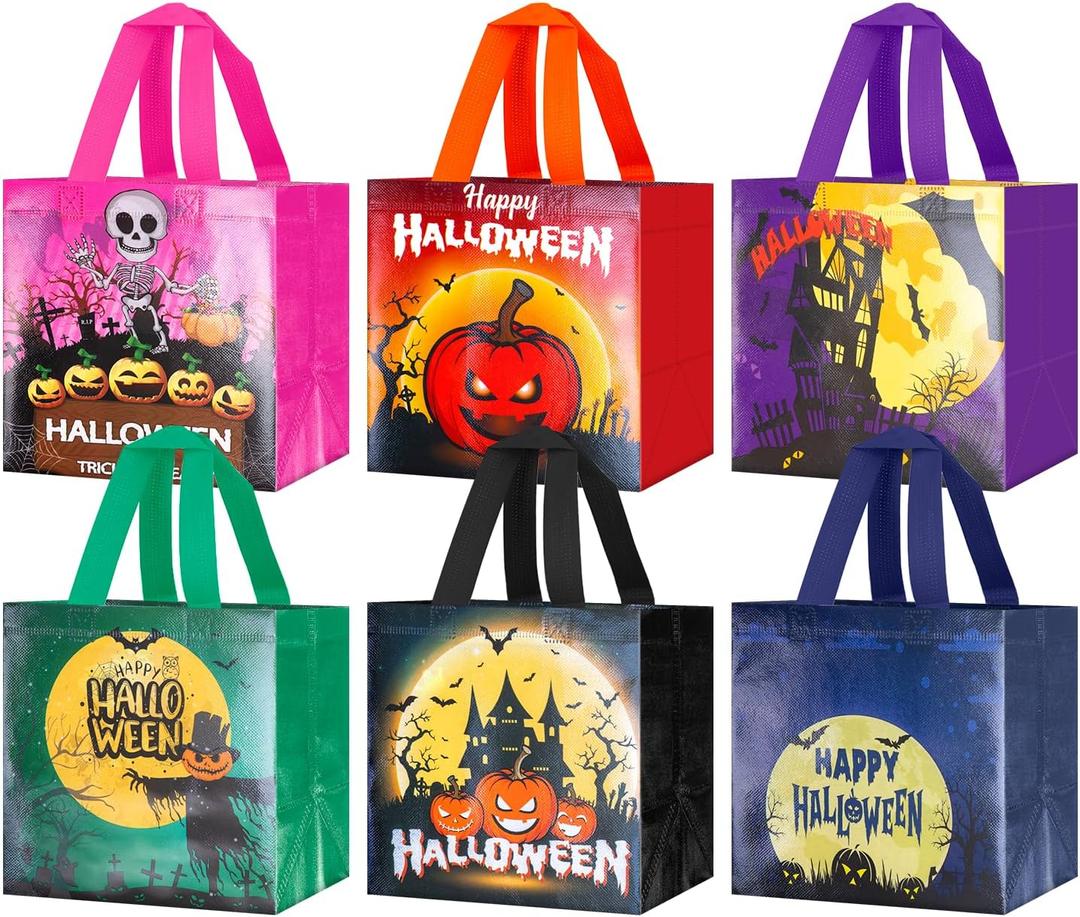 2 x Ranfashiong 6PCS Small Halloween Trick or Treat Bags for Kids with Handle, Reusable Non-Woven Tote Bags Party Favor