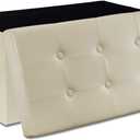 Indoor Furniture New Modern Style Design Polyester Material Storage Folding Ottoman (Beige)