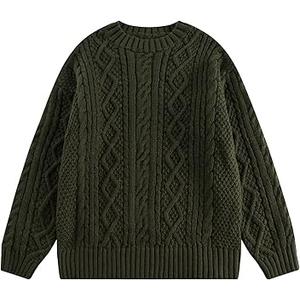 Vamtac Cable Knit Sweater Women Solid Oversized Pullover Sweaters Casual Vintage Crewneck Woven Tops, M