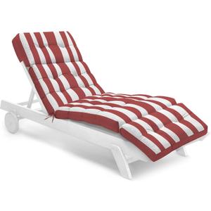 Outdoor Chaise Lounge Chair Cushion Waterproof 74.4 x 22 x 4.7 Inches Memory Foam Lounge Chair Cushions for Outdoor Furniture with Ties, Thickened Pool Lounge Chair Cushion, Stripe Red&White