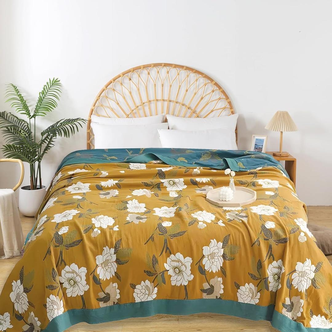 Boho Throw Blanket for Bed - 100% Pure Cotton Ultra Soft Rustic Quilt - Farmhouse Decor Bed Blankets, All Season Rustic Throw for Sofa Couch Chair(60"80", Flower Branch 2)