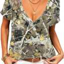 Tie Dye V-Neck Shirts Sexy Tops for Women Deep V-Neck Short Sleeve Shirt Summer Vintage Loose Basic Shirts