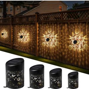Solar Outdoor Fence Lights Decoration 4 Pack, Solar Wall Deck Step Lights Outdoor Garden Decor with Hummingbird Sunflower Theme for Yard Art Porch Patio Backyard, Gifts for Mom Women