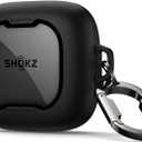 SURITCH for SHOKZ OpenFit Air Case Cover, Magnetic Locking Cases for SHOKZ OpenFit Air Open-Ear Headphones, Protective Bumper Cover with Carabiner & Keyring for OpenFit Air Earbuds (2024), Black