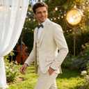 Suits for Men Slim Fit Formal Mens Suits 3 Piece Jacket Vest Pants Wedding Prom Men's Tuxedo Suit Set (Beige, XXXL)