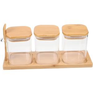 KICHOUSE Kitchen Condiment Containers Glass Spice Jar Lid Tray Salt Sugar Storage Jars Airtight Lids for Seasoning