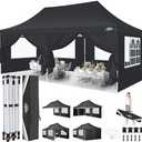 COBIZI 10x20 Pop Up Canopy with 6 Sidewalls, Conical Party Tent 10x20 with 3 Adjustable Height Waterproof, UV-Resistant with Carry Bag, Sandbag, Stake, Ropes for Parties, Commercial (Frame Upgraded) (Black)