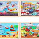 Wooden Educational Jigsaw Puzzles for Preschool Kids Ages 3-5, 4-Pack with 20 Pieces Transportation Wood Puzzles Set, Toddler Brain Teaser Toys, Preschool Gifts for Boys Girls Ages 3 4 5 6