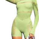 Sexy Club Outfits for Women One Piece Mini Bodycon Lingerie Fishnet Dress Clubwear Rave Party Night Out (Green), One Size