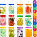 Mason Jars with Handle, 12 Pack 16oz Jar Drinking glasses lid and straw, Cups, Regular Mouth mugs for Iced Coffee, Smoothie, Airtight Lids Food Storage, clear