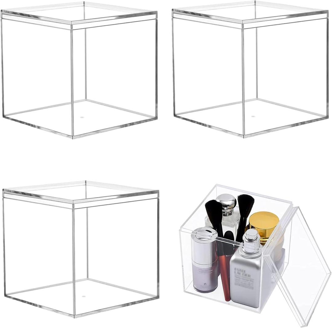 Large Acrylic Christmas Decorations Party Favor Box With Lid - Transparent Display Square Cube for Storage, Wedding, Birthday Party Cake, Candy (4.73 x 4.73 x 4.73 Inch)