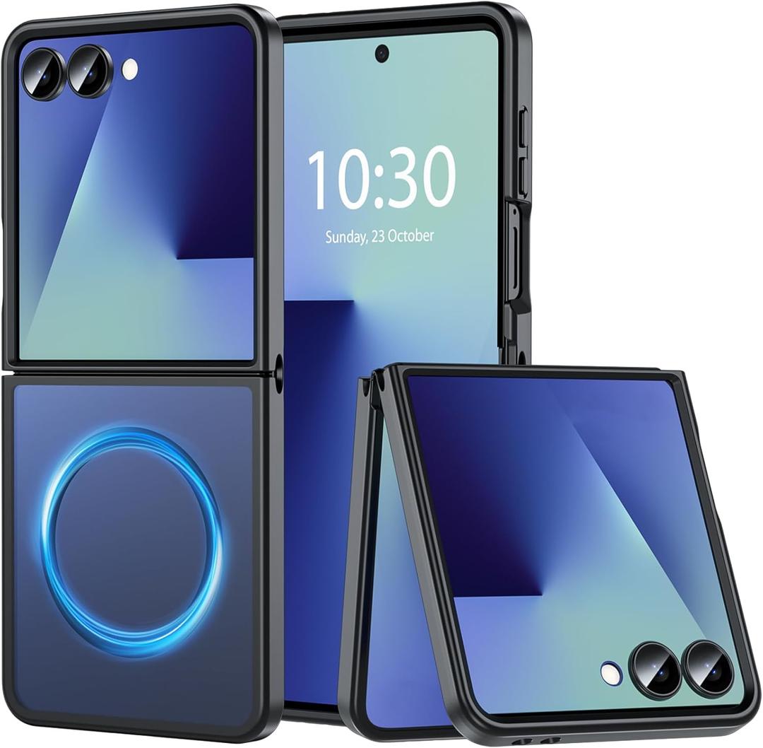 OWKEY Case for Samsung Galaxy Z Flip 7, Magnetic Phone Case [Compatible with MagSafe] Anti-Fingerprint Translucent Matte Shockproof Protective Case for Samsung Z Flip 7 (Black)