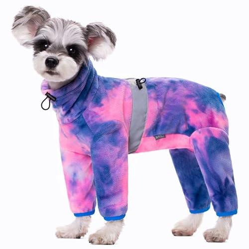 Dog Coats for Small Dogs, Polar Fleece Dog Pajamas Bodysuit, Puppy Onesies Tie Dye Jumpsuits, Dogs Warm Clothes Four-Legged, Doggie Fullbody Winter Jacket Vest M