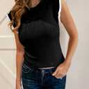 Saodimallsu Womens Summer Sleeveless Sweaters Vest Slimming Crewneck Cable Knit Ruffle Sweater Tank Tops Casual Work Tops (Small, Black)