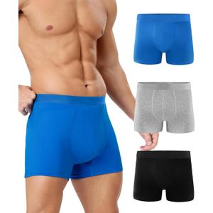 Incontinence Underwear Long Leg For Men, 100ML Absorbent Cotton Washable Leak-Proof Reusable Boxer Brief 3 Pack (US, Alpha, Large, Regular, Regular, Multicolor01)