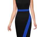 VFSHOW Women's Pleated Crew Neck Front Split Work Business Office Party Bodycon Pencil Sheath Dress (Large, Black and Blue)