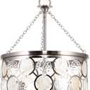 Kira Home Estelle 18" Modern Chic 3-Light Crystal Pendant Chandelier, Wavy Glass + Capiz Shell Accents, Brushed Nickel Finish