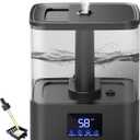 KZF 4L Top Fill Humidifiers for Bedroom & 60H Runtime - Cool Mist Humidifier, 3 Mist Levels, 8H Timer, Essential Oil Tray, Humidity Display, Quiet for Bedroom, Baby, Plants, Large Room (Black, 6L)