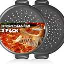 HONGBAKE 2 Pack Pizza Pan 14 Inch with Holes, Rust-Free Nonstick Pizza Pan for Oven, 0.8mm Carbon Steel Perforated Pizza Tray with Wider Handles, Round Baking Sheet for Frozen & Homemade Pizza, Grey