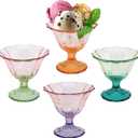 10 Oz Glass Ice Cream Bowls Set of 3, Colored Dessert Bowl Footed Clear Drinking Cups, Trifle Dish Parfait for Sundae, Dessert, Candy, Fruit, Ice Cream, Snack Puddings, Assorted Colors