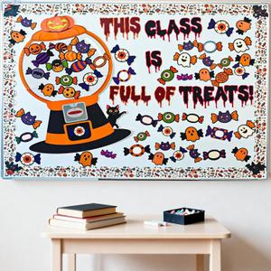 3 x Halloween Bulletin Board Decorations Set- 107 PCS,3 Interchangeable Message Sets, Ghost and Candy for Home School Office Partys,Halloween Classroom Decor
