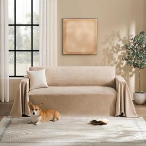 Couch Cover for Dogs Sectional Sofa Covers Washable for 3 Cushion Couch, Chenille Couch Cover Blanket, Sectional Sofa Slipcovers, Multi-Use Furniture Protector for Kids, Pets, 91" X150", Sand