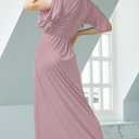 KOH KOH Womens Long Semi-Formal Short Sleeve V-Neck Floor Length Maxi Dress Gown (Pink, XL)