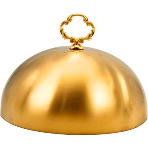 Gold Stainless Steel Food Dome Cover Food Protecting Dome Cover Serving Plate Dish Dome Cake Butter Dessert Cheese Cover for Burgers Restaurant Party (Flower Wreath Bead)
