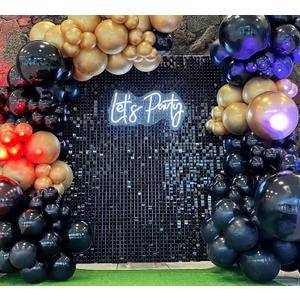 24 Panels Black Shimmer Wall Backdrops, Square Sequins Backdrops with 3D Effect, Large Photo backdrops for Birthday, Graduation, Wedding, Anniversary Party Decoration and Home Decoration