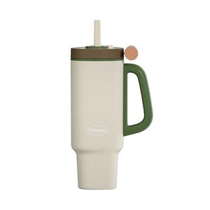 Sidagar Tumbler with Handle,36 oz Ceramic Lined Travel Mug Water Bottle with Straw,Vacuum Insulated Stainless Steel Cup with Lid,Fits Cup Holder, Leak Resistant Press-in Lid,White