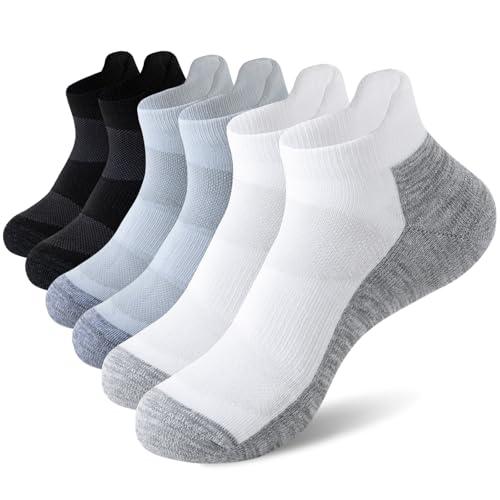 Ferriya 6 Pairs Athletic Socks, Ankle Socks with Arch Support, Thickened Cushioning Terry for Running(Mixed colors,L)