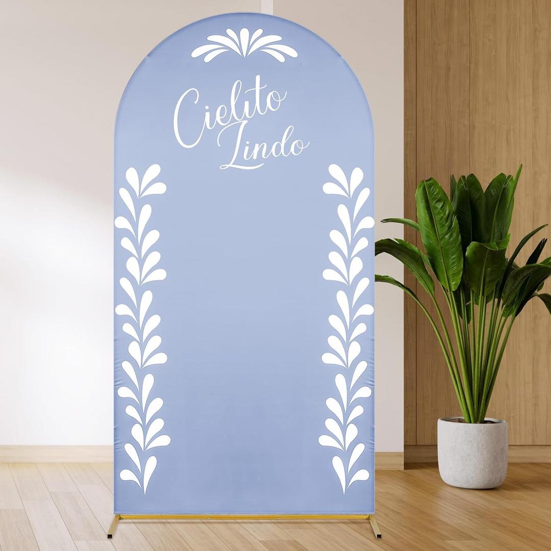 Mexican Talavera Arch Stand Covers Wedding Cielito Lindo Backdrop Round Top Arch Cover Fabric for Mexico Party Baby Shower Stand Decoration 4 x 7ft(Blue,Cielito Lindo)