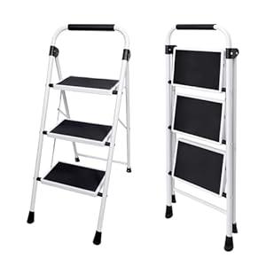 DUMOS Step Ladder, 3 Sturdy Step Stool with AntiSlip Pedal & Comfortable Handrail, Portable Heavy Duty Step Stool for Kitchen, Garage & Outdoor Use, 330lbs, Black