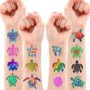 8 x Pre-Cut Turtle Temporary Tattoos - Under The Sea Creatures Ocean-Themed Stickers for Kids' Birthday Party Supplies, Decorations, Favors, and Prizes - Turtle Party Decorations