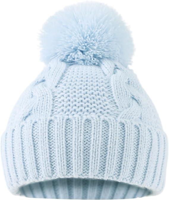 JANGANNSA Winter Knit Baby Hat Twist Warm Beanie for Boys Girls Infant Toddler Baby Beanie with Pompom (0-6 Months)