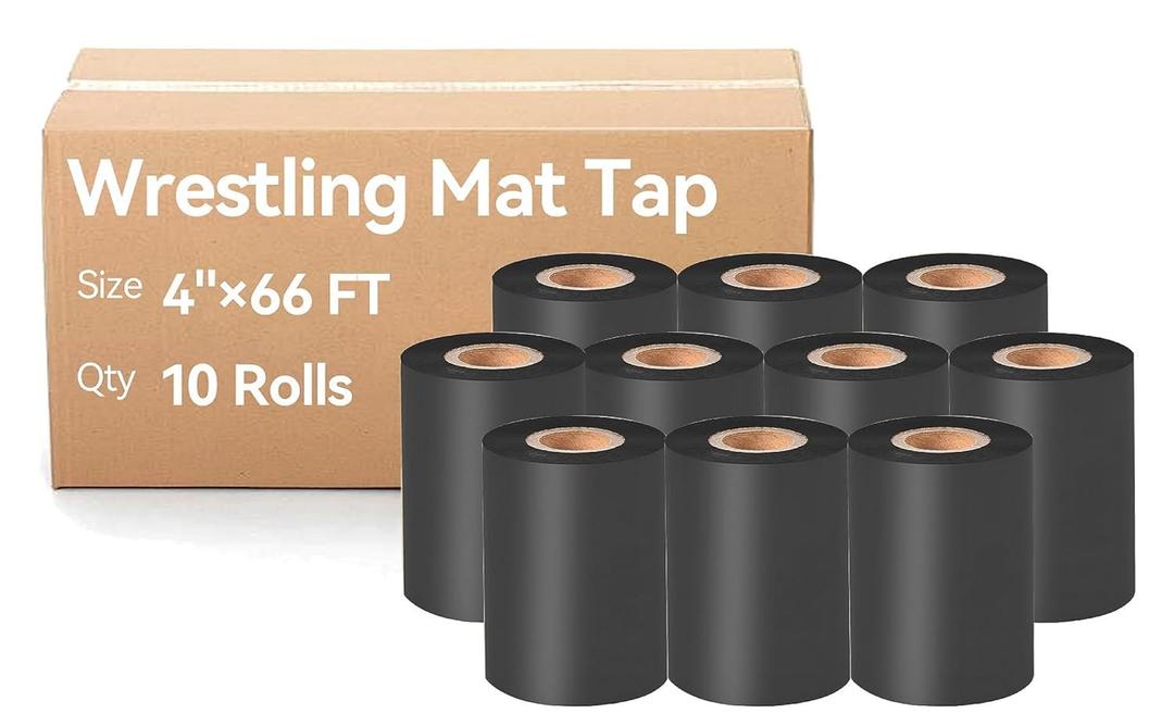 10-Pack Black Heavy Duty Wrestling Mat Tape - 4" x 66' Roll, Strong Adhesive, Removable No Residue, for Wrestling Mats, MMA, Gym Floors, Gymnastics & Yoga Mats