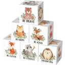 6 Pcs 1.6 Inch Inspirational Woodland Nursery Decor Animals Wall Decor Stuff Wooden Forest Animals Bear Raccoon Lion Fox Block Safari Creature Table Decoration(Woodland) (White)