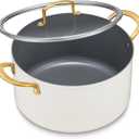 BEZIA 10 Quart Cooking Pot with Ceramic Coating, Non-Stick Stock Pot with Tempered Glass Lid, Large Soup Pot with Stainless Steel Handle, Induction Compatible Stockpot, Dishwasher Safe, Cream